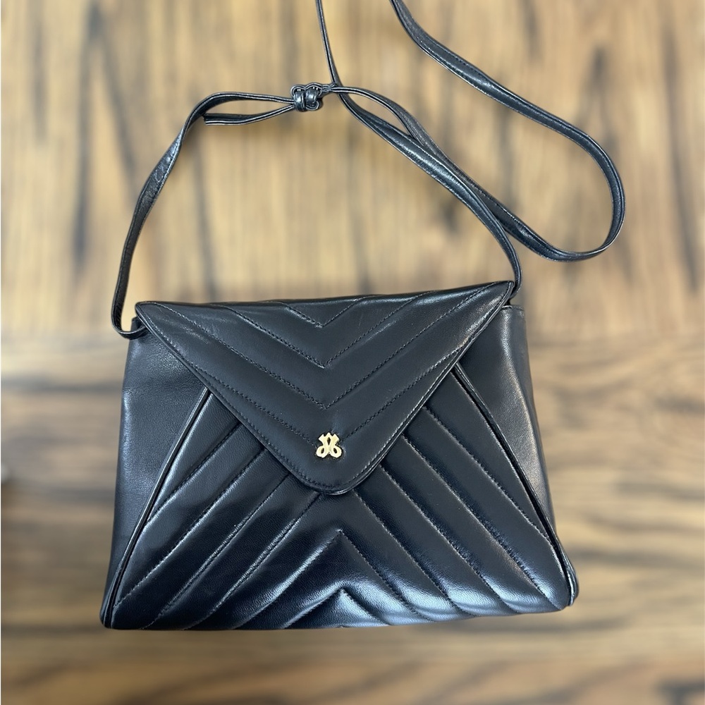 Jay Herbert New York Small Leather Black crossbody Bag with Gold Hardware VTG